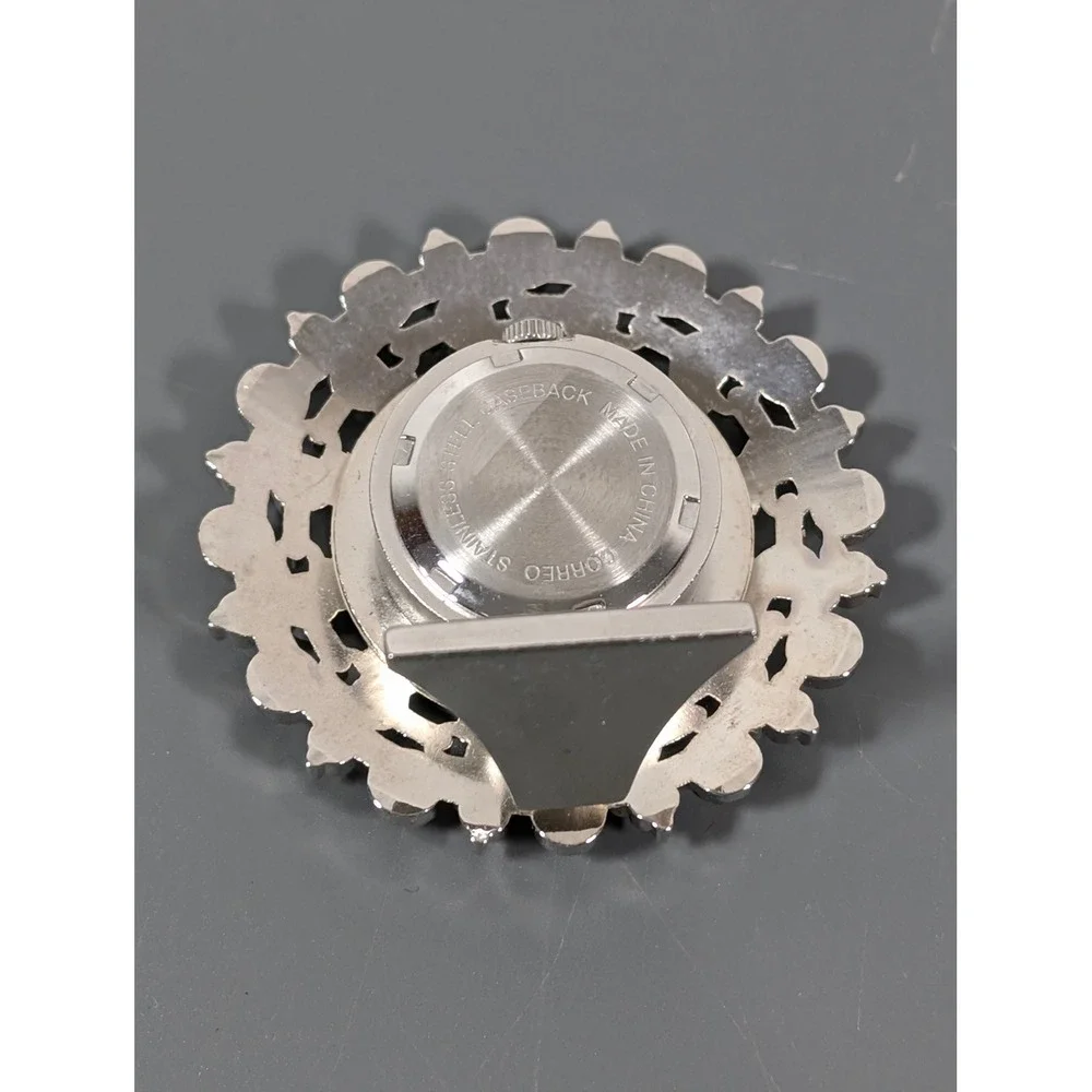 Silver Tone Faux Pearl Rhinestone Desk Clock Vanity Decor Working‎ New Battery